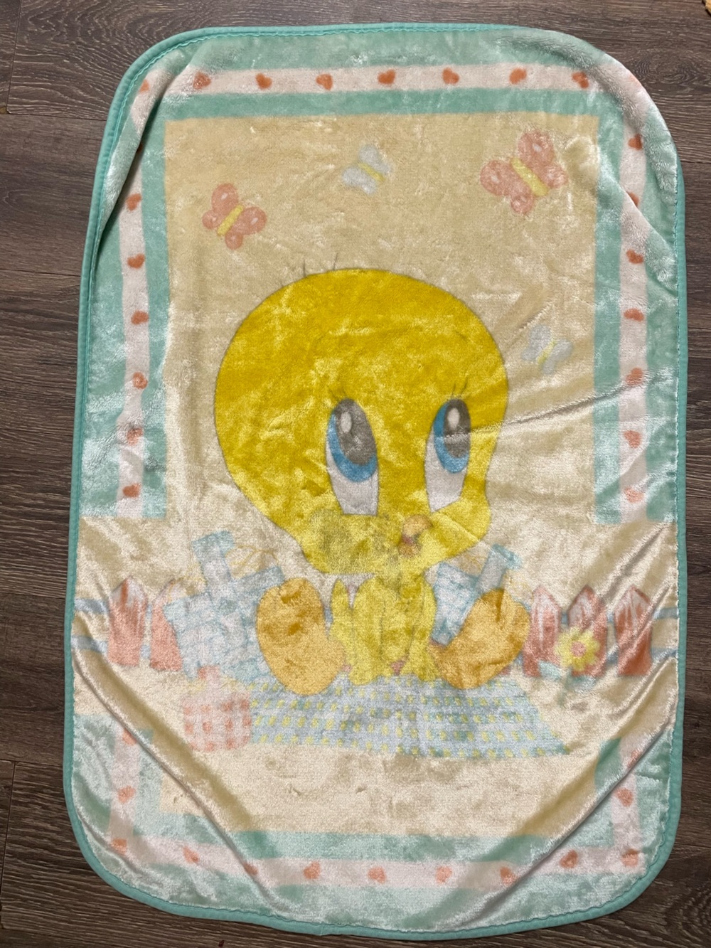 Vintage Baby Looney Tunes plush crib infant blanket Tweety Bird Plush Throw warm